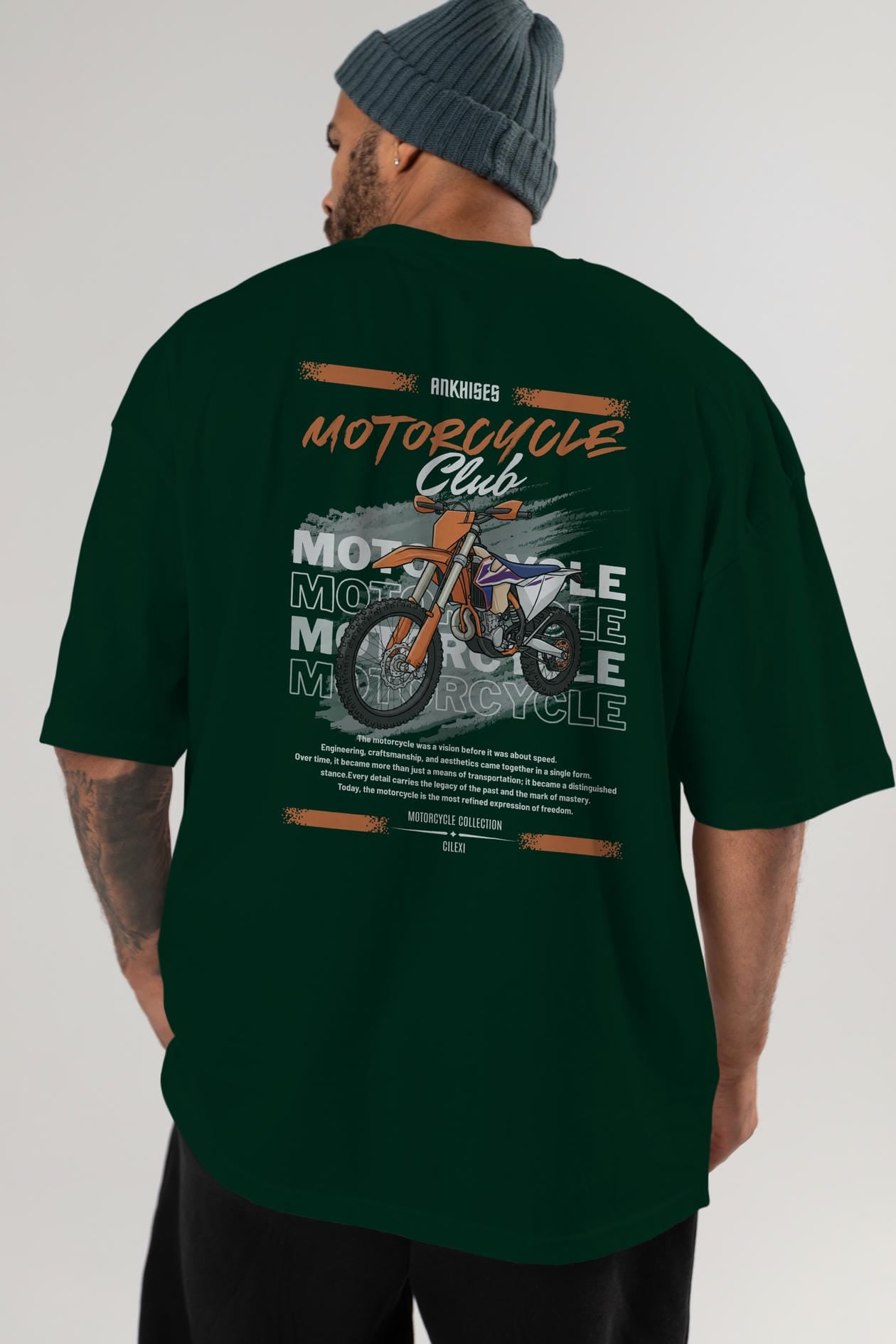 Motosiklet Serisi 19 Arka Baskılı Oversize t-shirt Erkek Kadın %100 Pamuk Bisiklet Yaka tişort