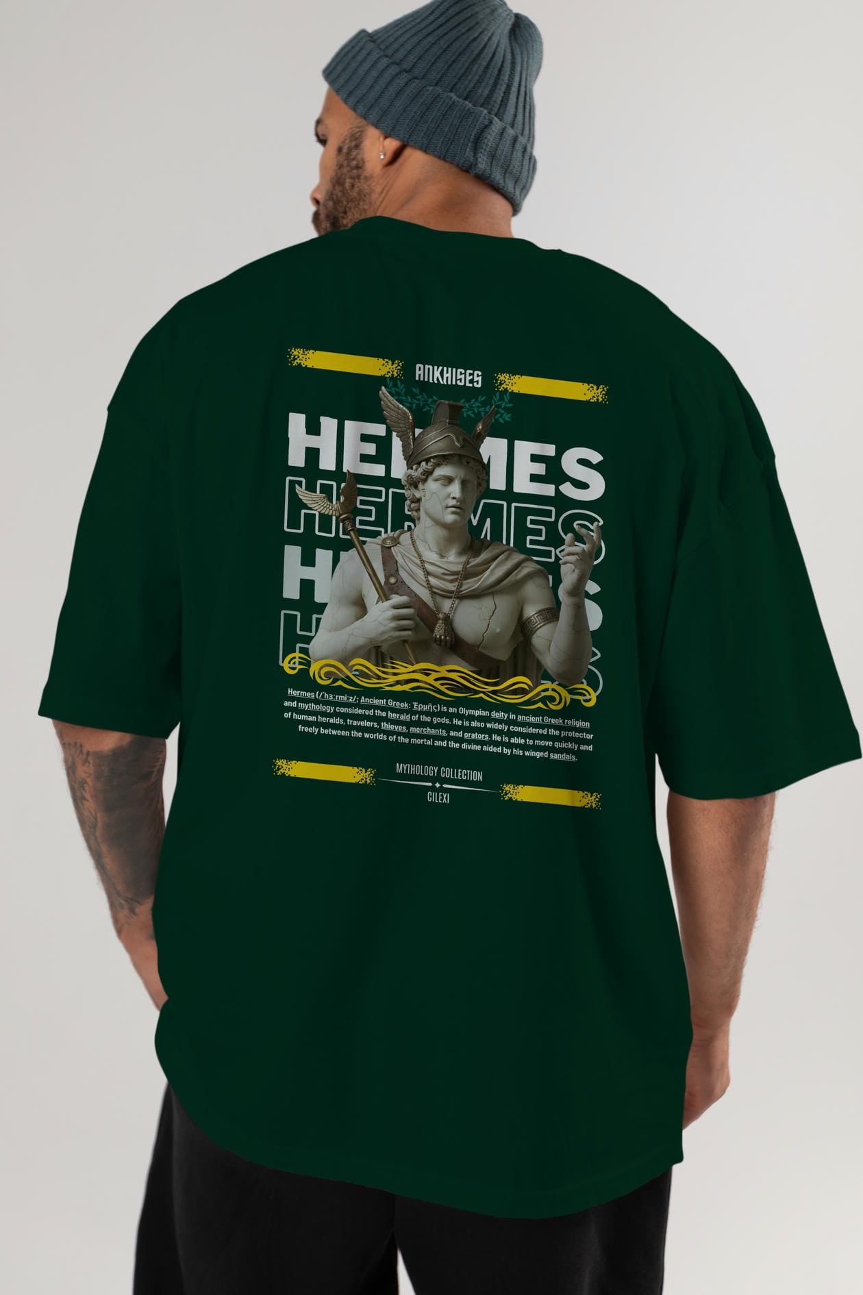 Hermes 1 Arka Baskılı Oversize t-shirt Erkek Kadın %100 Pamuk Bisiklet Yaka tişort