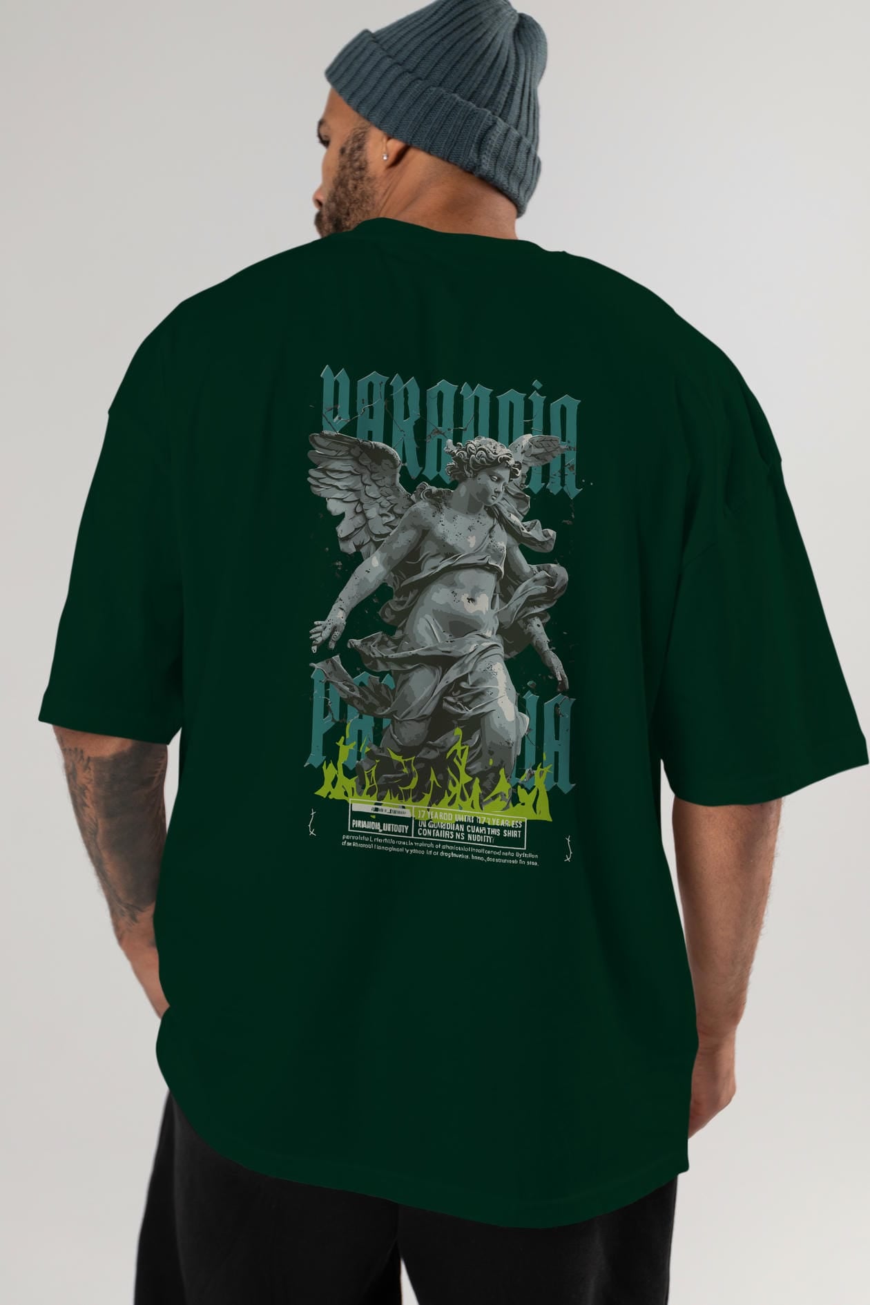 Paranoia Arka Baskılı Oversize t-shirt Erkek Kadın %100 Pamuk Bisiklet Yaka tişort