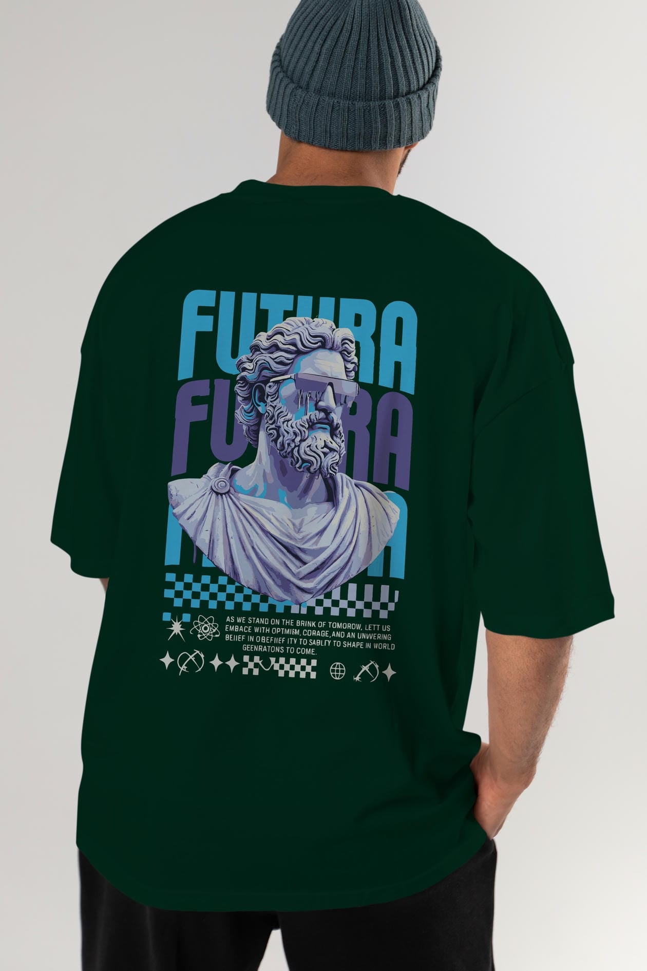 Futura Zeus Arka Baskılı Oversize t-shirt Erkek Kadın %100 Pamuk Bisiklet Yaka tişort