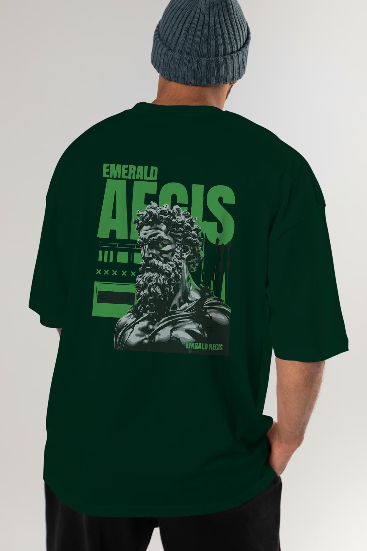 Emrald Regis Arka Baskılı Oversize t-shirt Erkek Kadın %100 Pamuk Bisiklet Yaka tişort