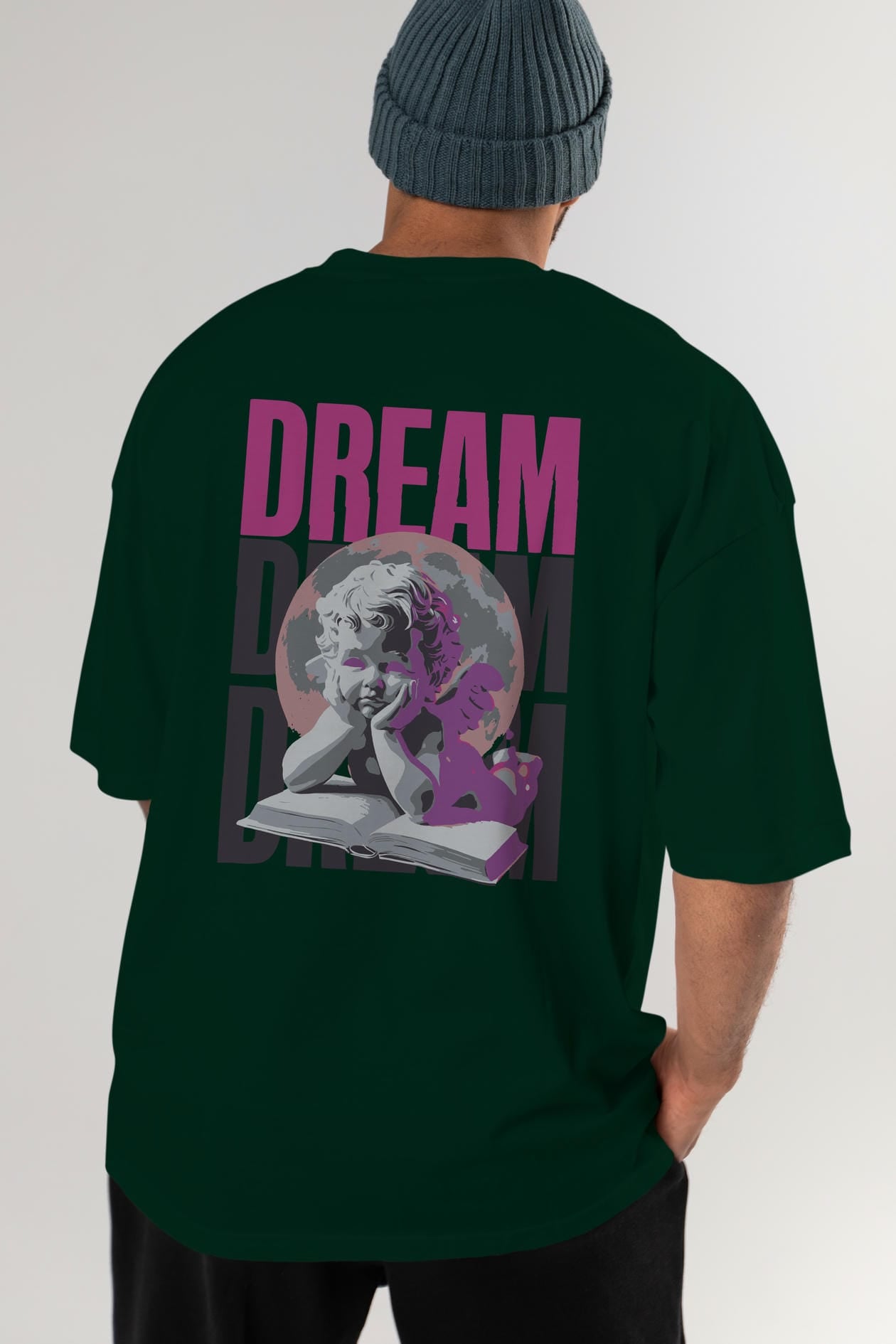 Dream Angel Arka Baskılı Oversize t-shirt Erkek Kadın %100 Pamuk Bisiklet Yaka tişort
