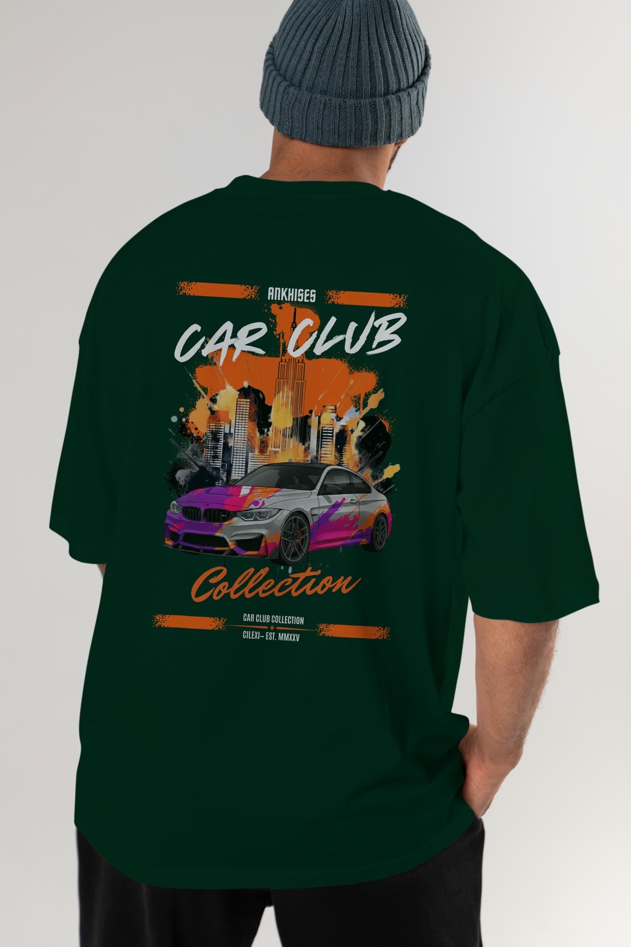 Araba Club Serisi 14 Baskılı Oversize t-shirt Erkek Kadın %100 Pamuk Bisiklet Yaka tişort