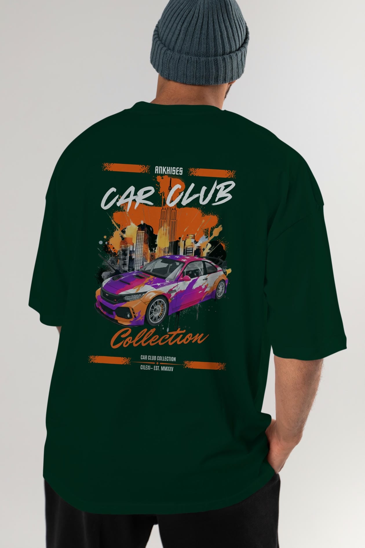 Araba Club Serisi 9 Baskılı Oversize t-shirt Erkek Kadın %100 Pamuk Bisiklet Yaka tişort