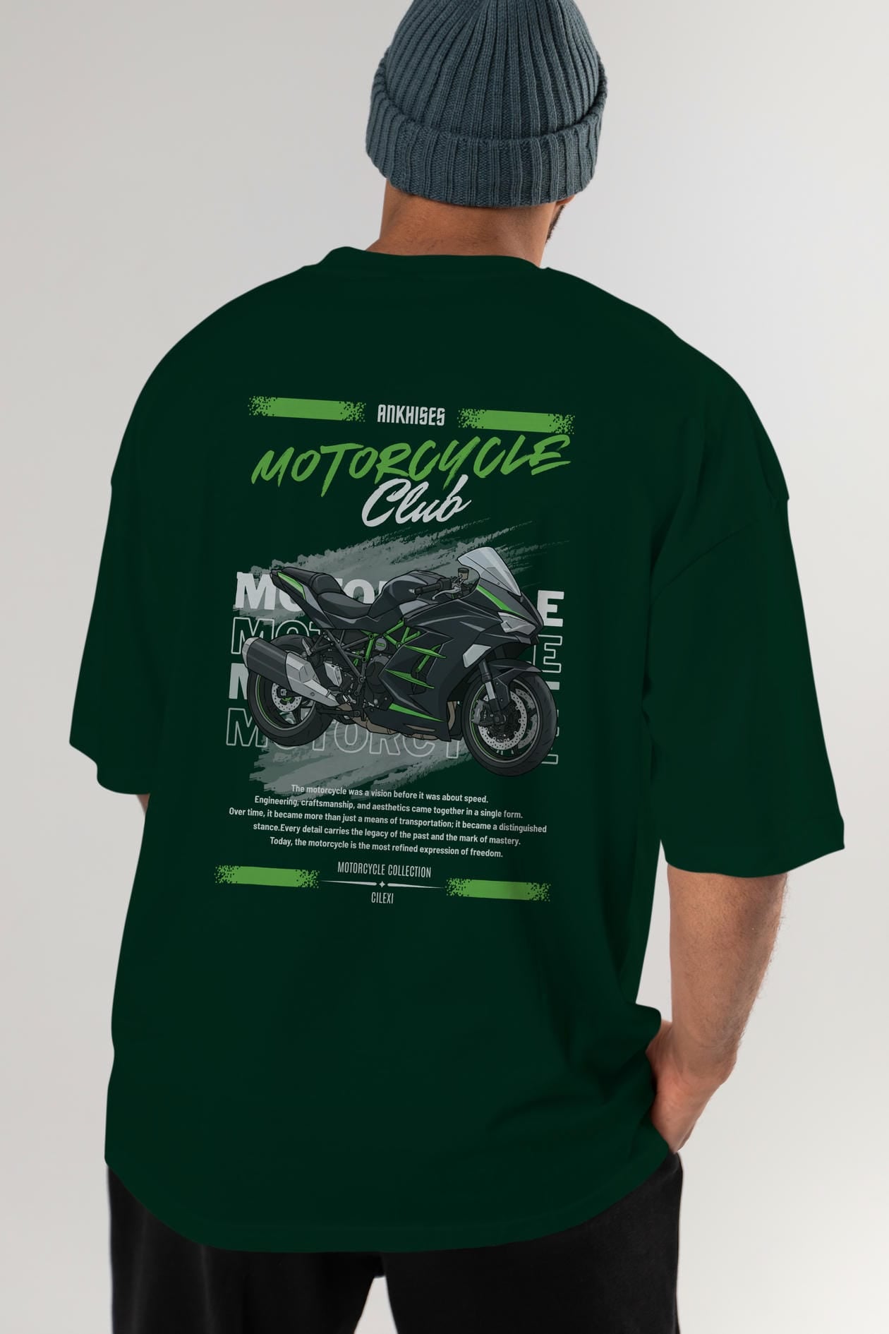 Motosiklet Serisi 13 Arka Baskılı Oversize t-shirt Erkek Kadın %100 Pamuk Bisiklet Yaka tişort