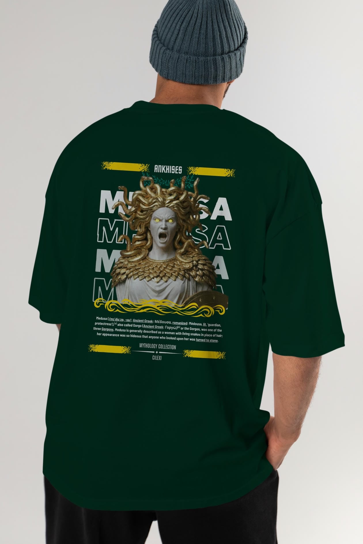 Medusa 1 Arka Baskılı Oversize t-shirt Erkek Kadın %100 Pamuk Bisiklet Yaka tişort