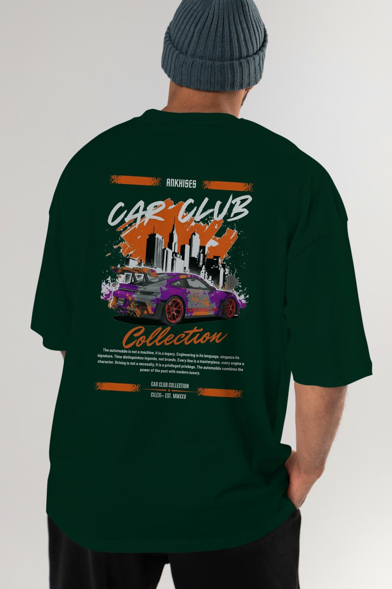 Araba Club Serisi 2 Baskılı Oversize t-shirt Erkek Kadın %100 Pamuk Bisiklet Yaka tişort