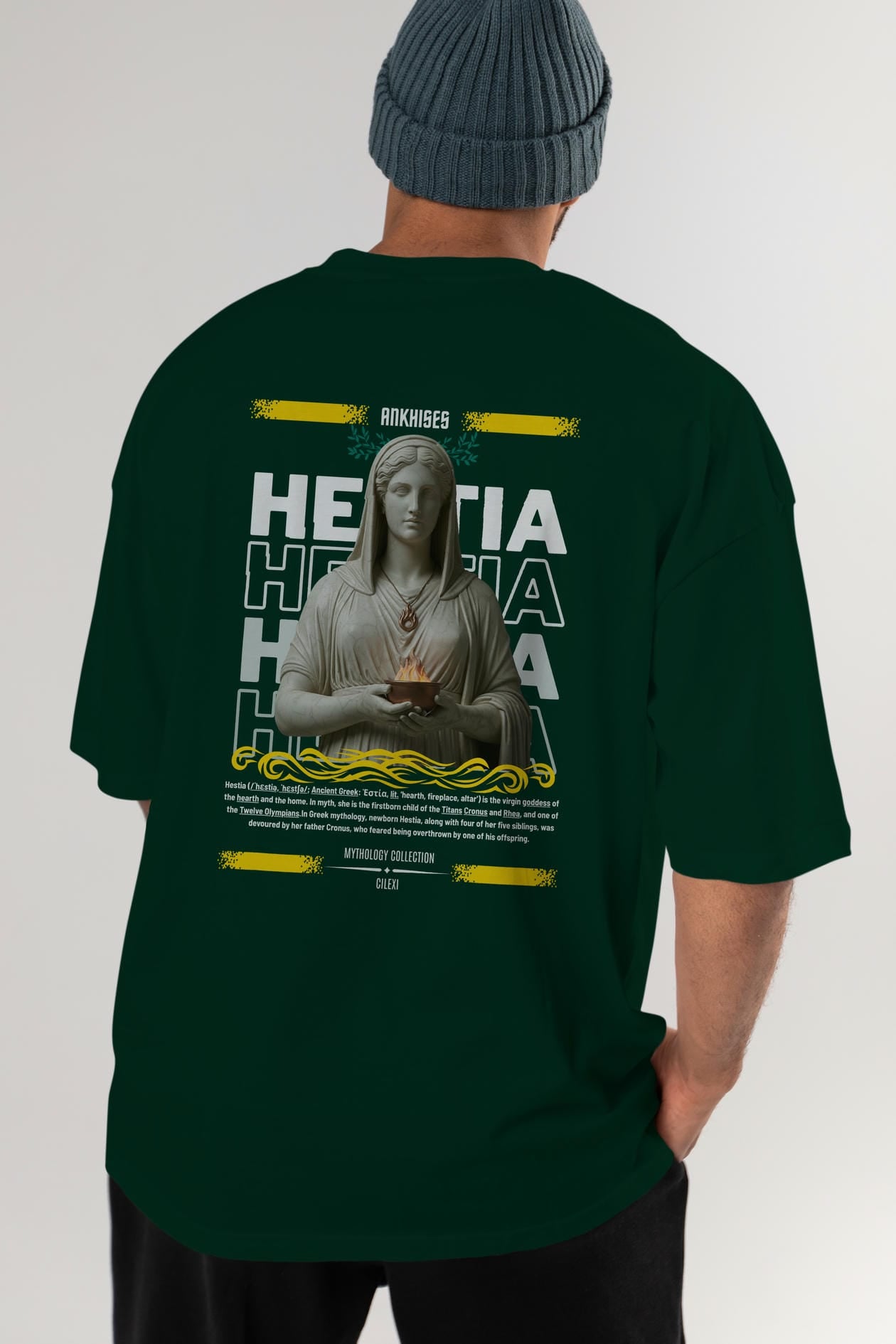 Hestia 1 Arka Baskılı Oversize t-shirt Erkek Kadın %100 Pamuk Bisiklet Yaka tişort