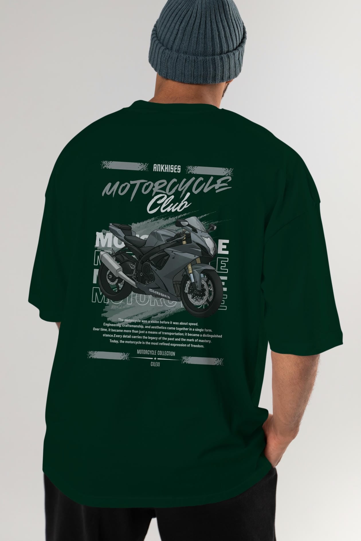 Motosiklet Serisi 10 Arka Baskılı Oversize t-shirt Erkek Kadın %100 Pamuk Bisiklet Yaka tişort
