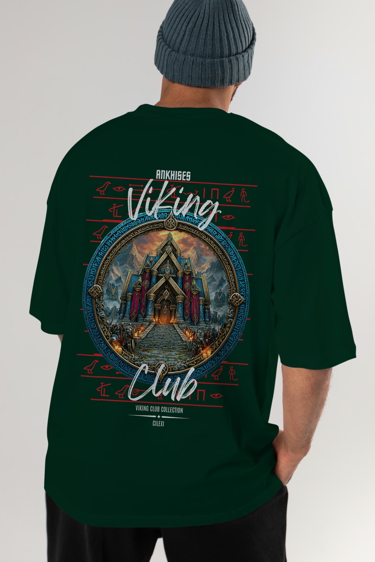 Valhalla Arka Baskılı Oversize t-shirt Erkek Kadın %100 Pamuk Bisiklet Yaka tişort