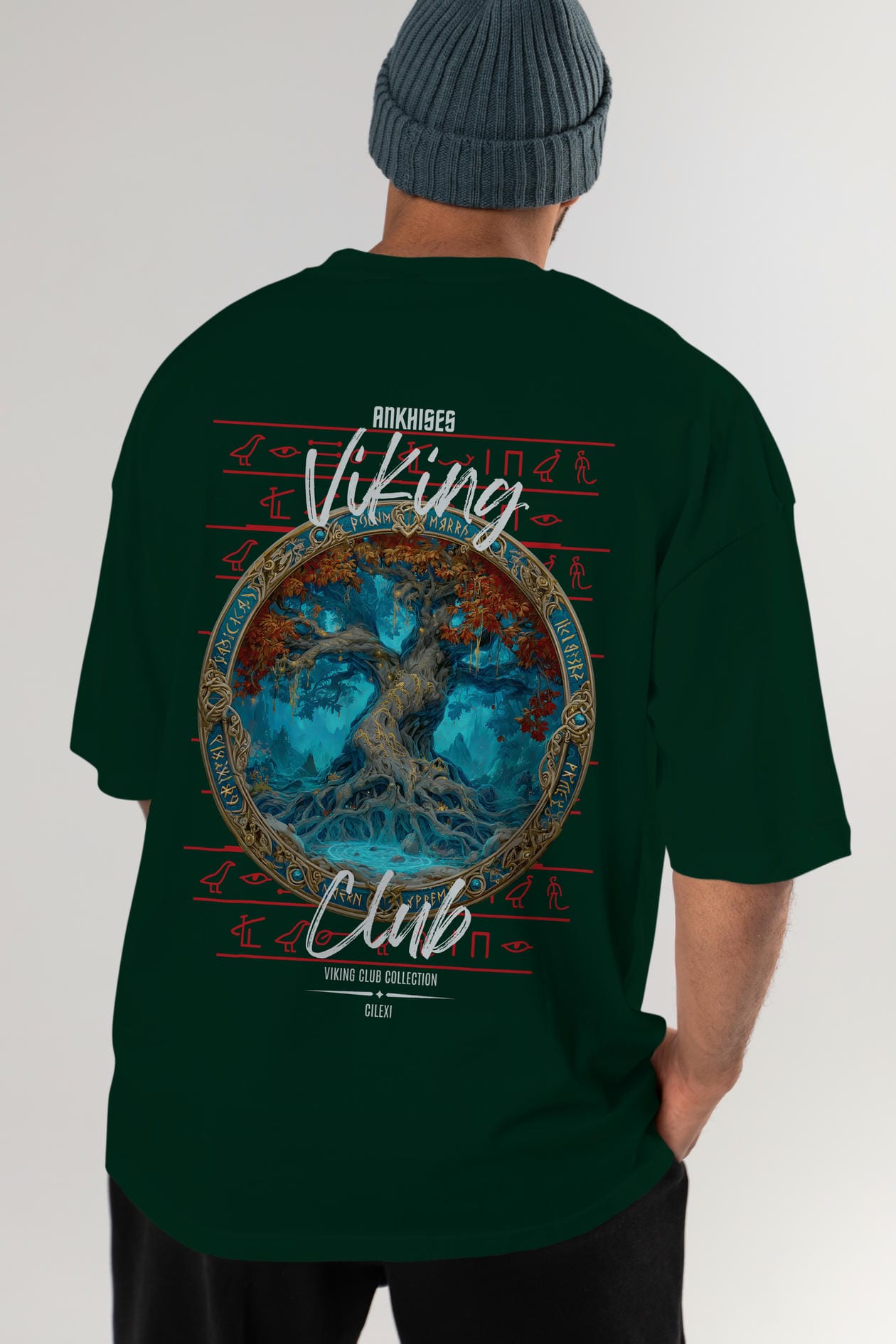 Yggdrasil Arka Baskılı Oversize t-shirt Erkek Kadın %100 Pamuk Bisiklet Yaka tişort