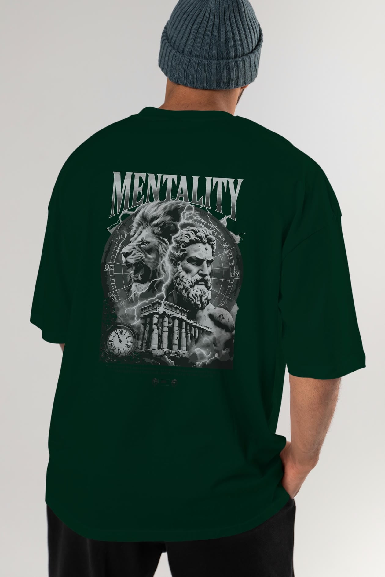Mentality Zeus Arka Baskılı Oversize t-shirt Erkek Kadın %100 Pamuk Bisiklet Yaka tişort