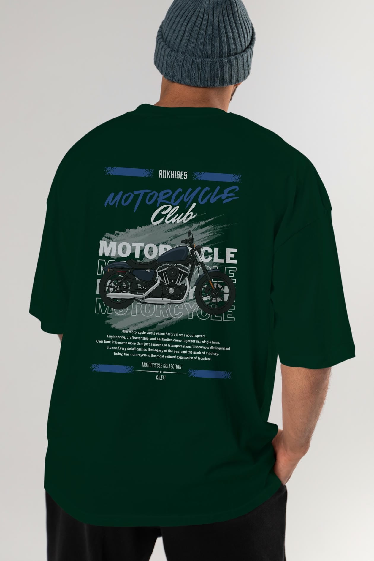 Motosiklet Serisi 30 Arka Baskılı Oversize t-shirt Erkek Kadın %100 Pamuk Bisiklet Yaka tişort