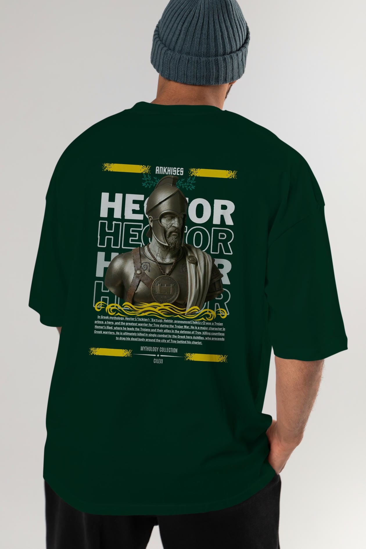 Hector 1 Arka Baskılı Oversize t-shirt Erkek Kadın %100 Pamuk Bisiklet Yaka tişort