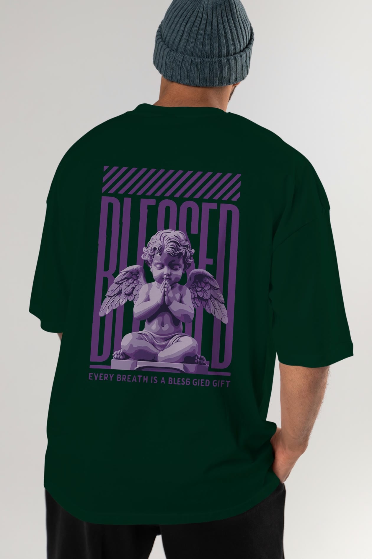 Blessed Arka Baskılı Oversize t-shirt Erkek Kadın %100 Pamuk Bisiklet Yaka tişort