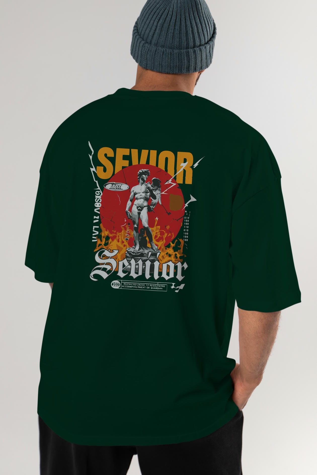 Sevior Arka Baskılı Oversize t-shirt Erkek Kadın %100 Pamuk Bisiklet Yaka tişort