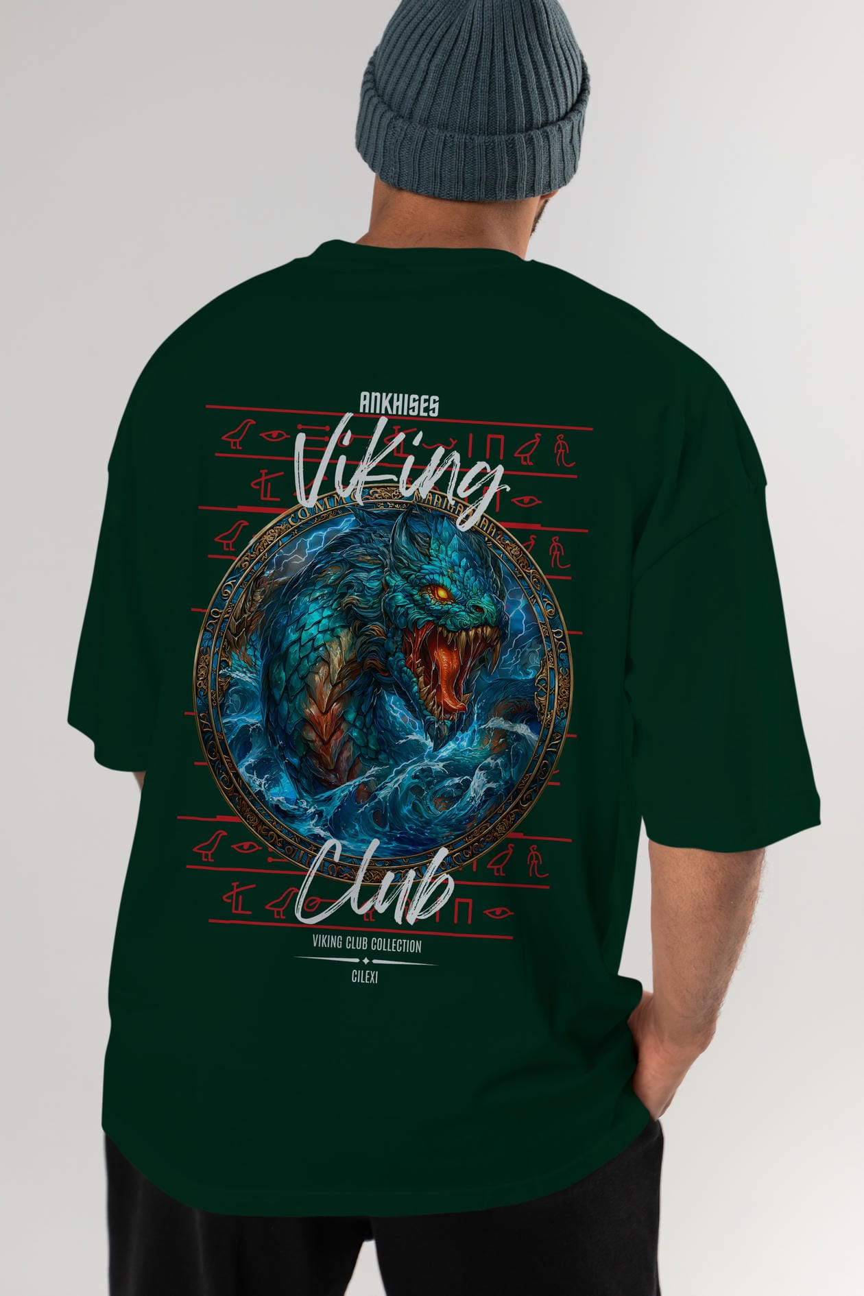Jörmungandr Baskılı Oversize t-shirt Erkek Kadın %100 Pamuk Bisiklet Yaka tişort