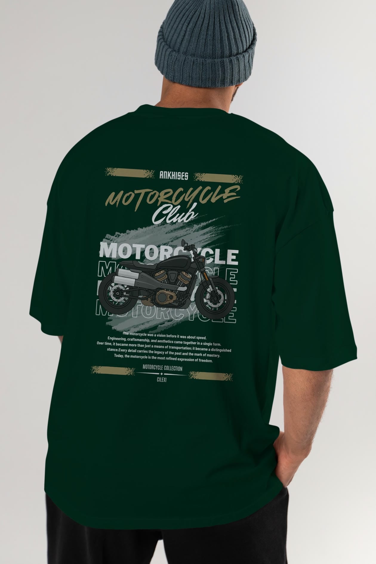 Motosiklet Serisi 29 Arka Baskılı Oversize t-shirt Erkek Kadın %100 Pamuk Bisiklet Yaka tişort