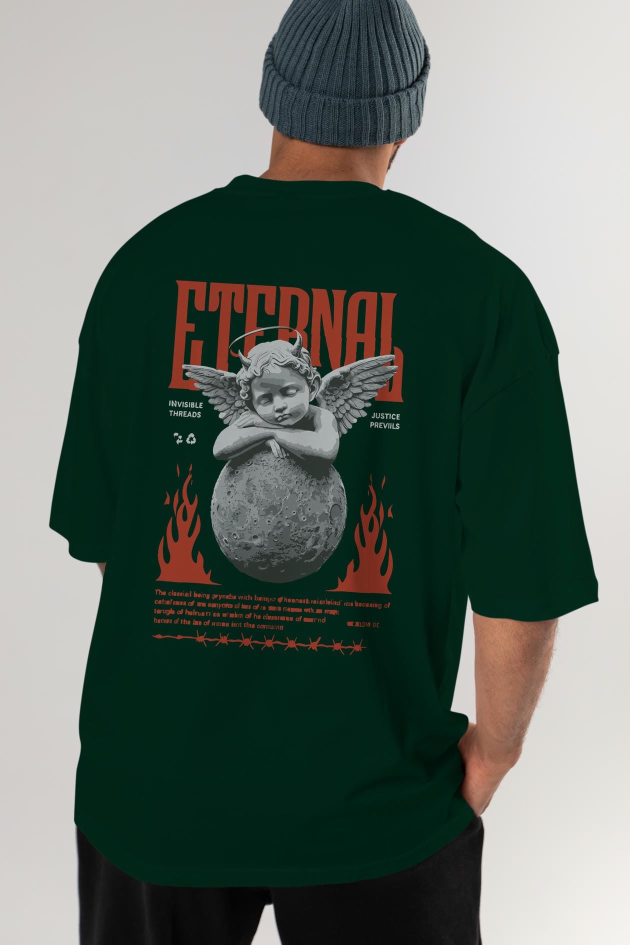 Eternal Arka Baskılı Oversize t-shirt Erkek Kadın %100 Pamuk Bisiklet Yaka tişort