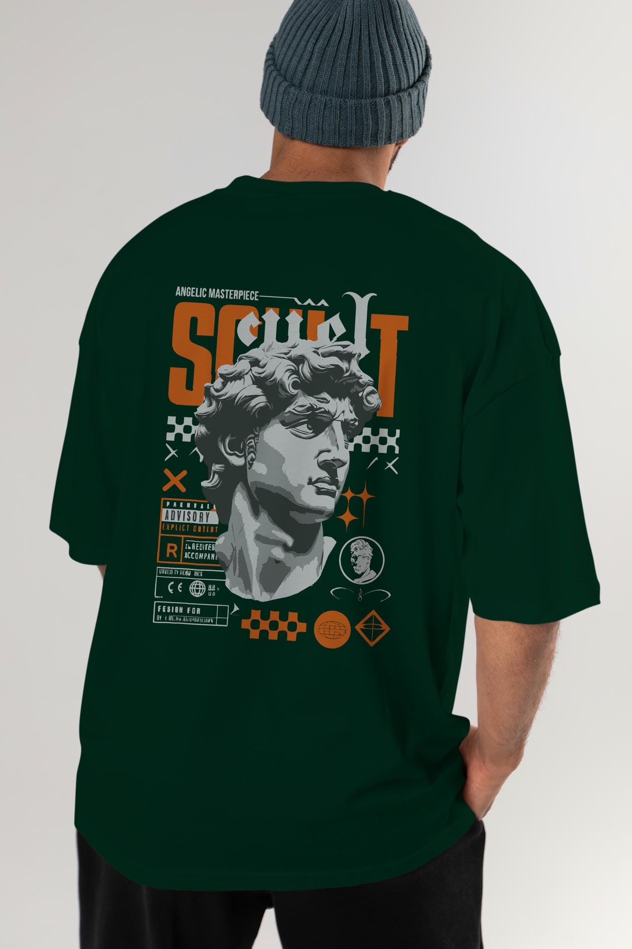 Scult Arka Baskılı Oversize t-shirt Erkek Kadın %100 Pamuk Bisiklet Yaka tişort