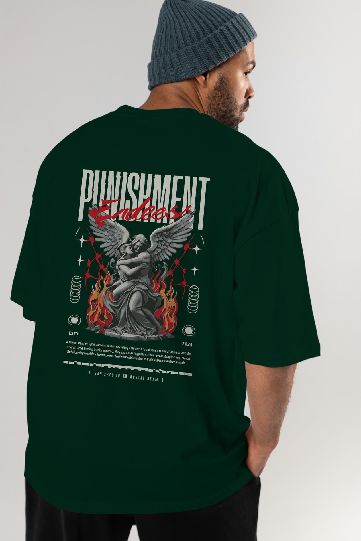 Punishment Endeess Arka Baskılı Oversize t-shirt Erkek Kadın %100 Pamuk Bisiklet Yaka tişort
