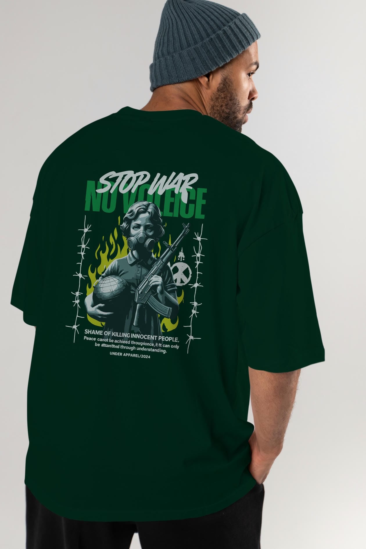 Stop War Arka Baskılı Oversize t-shirt Erkek Kadın %100 Pamuk Bisiklet Yaka tişort