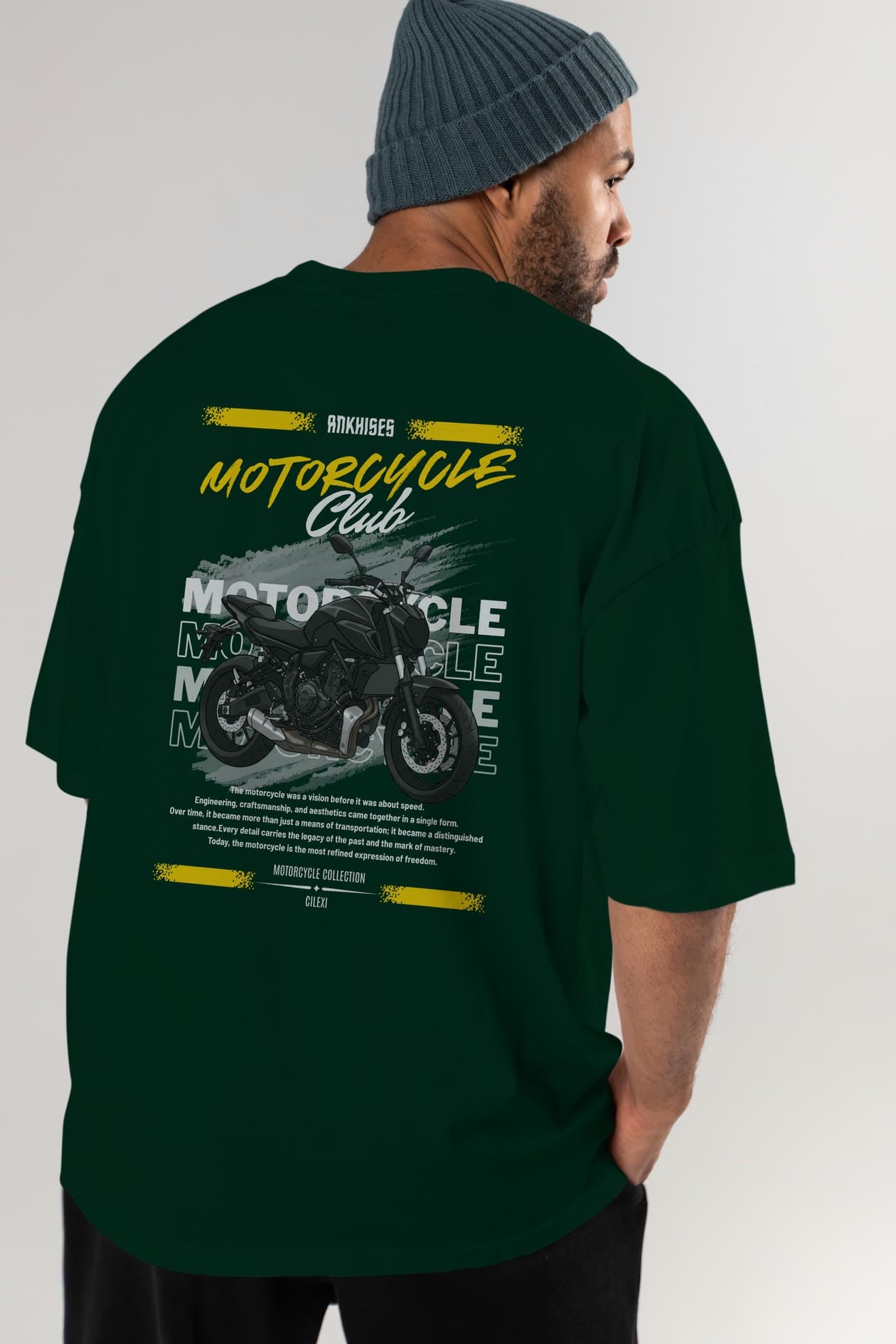 Motosiklet Serisi 20 Arka Baskılı Oversize t-shirt Erkek Kadın %100 Pamuk Bisiklet Yaka tişort