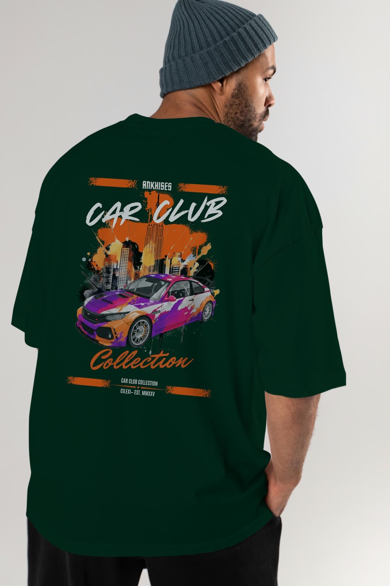 Araba Club Serisi 9 Baskılı Oversize t-shirt Erkek Kadın %100 Pamuk Bisiklet Yaka tişort