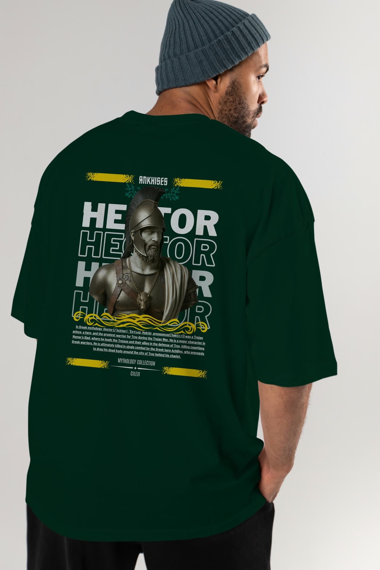 Hector 2 Arka Baskılı Oversize t-shirt Erkek Kadın %100 Pamuk Bisiklet Yaka tişort