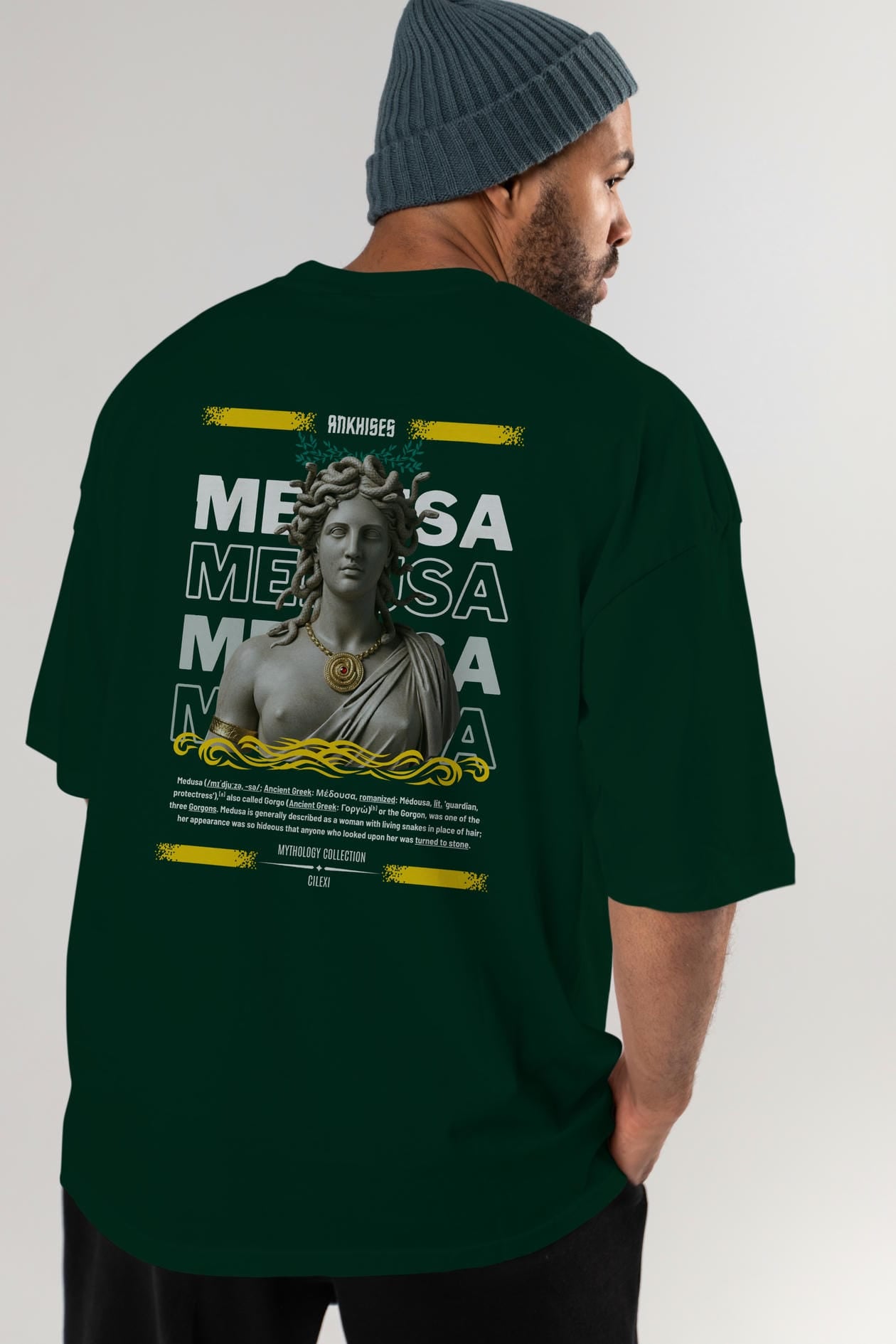 Medusa 4 Arka Baskılı Oversize t-shirt Erkek Kadın %100 Pamuk Bisiklet Yaka tişort