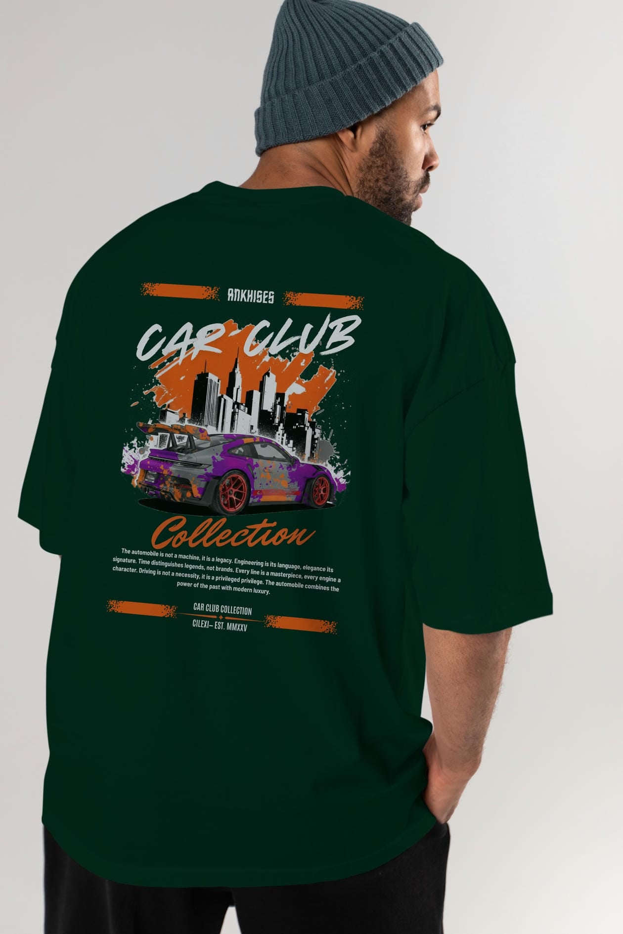 Araba Club Serisi 2 Baskılı Oversize t-shirt Erkek Kadın %100 Pamuk Bisiklet Yaka tişort