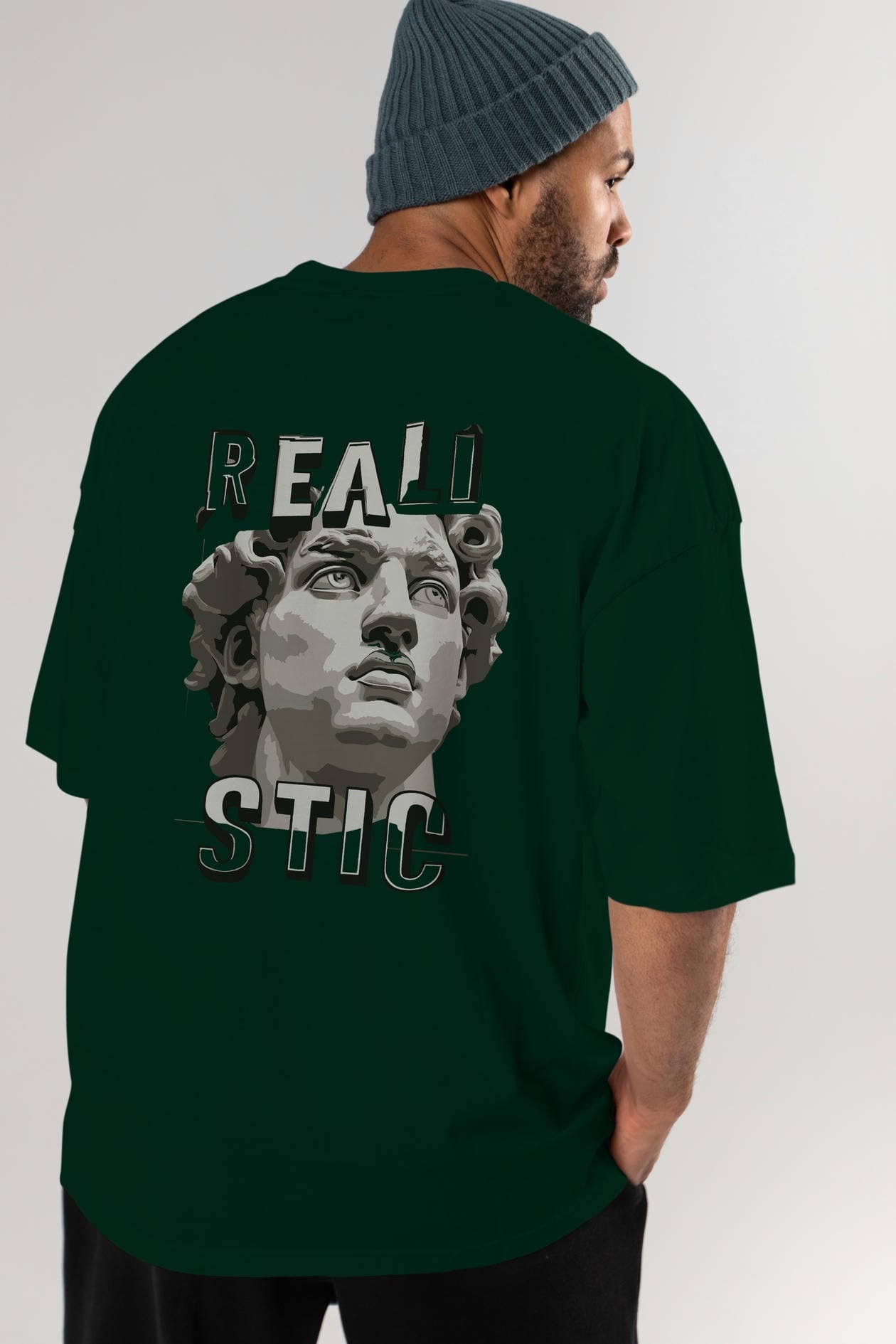 Realistic Arka Baskılı Oversize t-shirt Erkek Kadın %100 Pamuk Bisiklet Yaka tişort