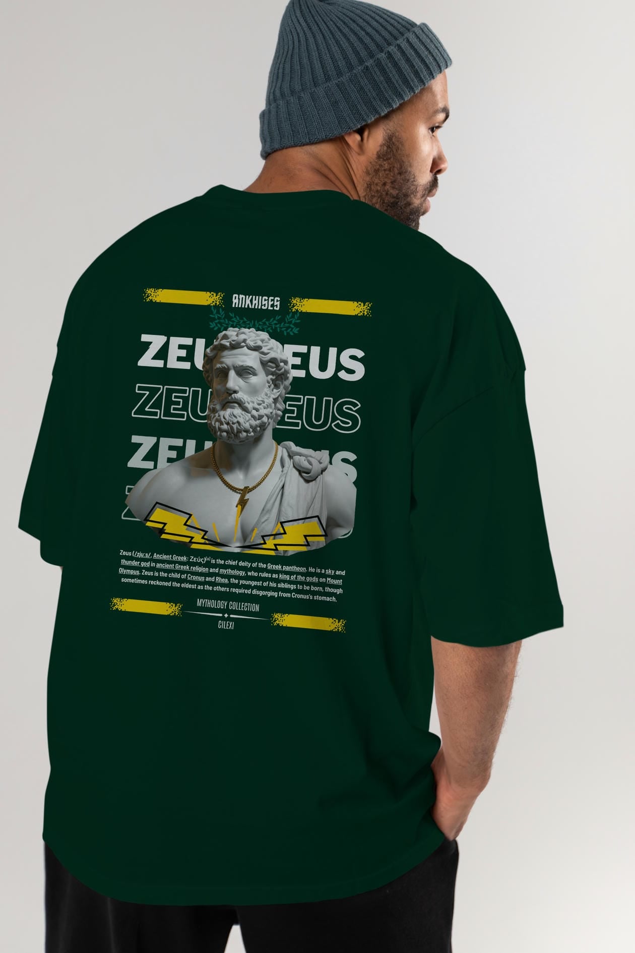 Zeus 2 Arka Baskılı Oversize t-shirt Erkek Kadın %100 Pamuk Bisiklet Yaka tişort