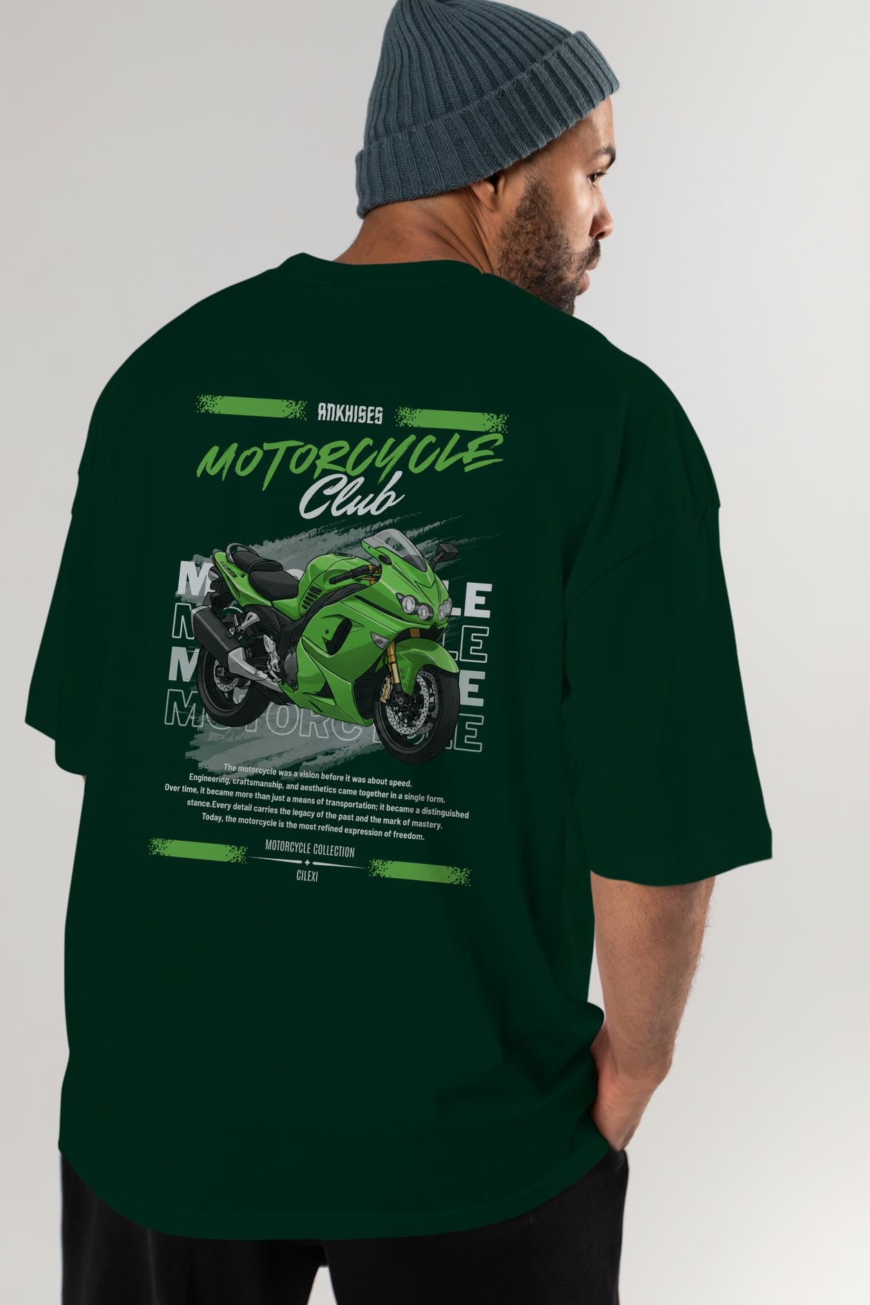 Motosiklet Serisi 12 Arka Baskılı Oversize t-shirt Erkek Kadın %100 Pamuk Bisiklet Yaka tişort