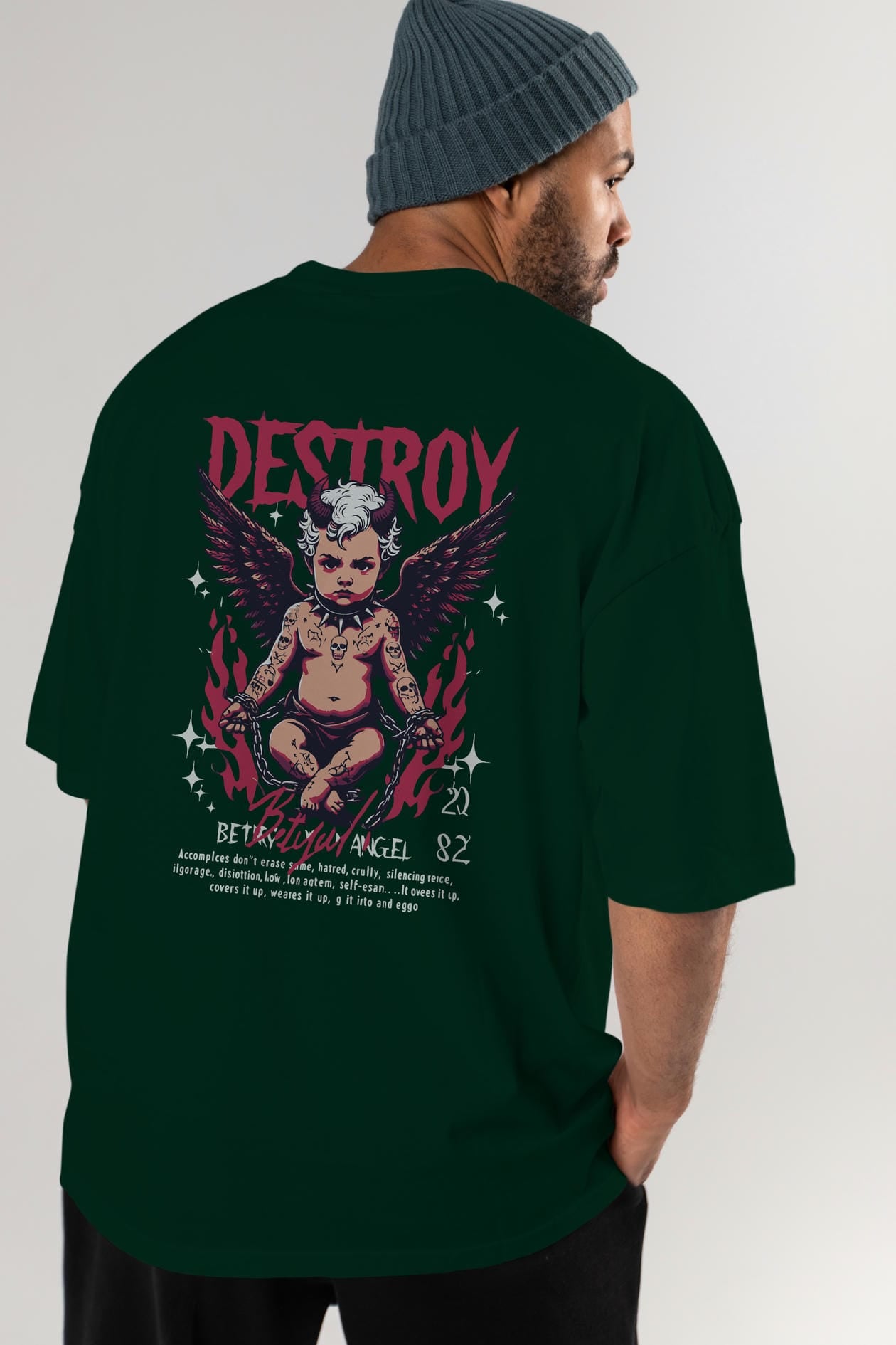 Destroy Arka Baskılı Oversize t-shirt Erkek Kadın %100 Pamuk Bisiklet Yaka tişort