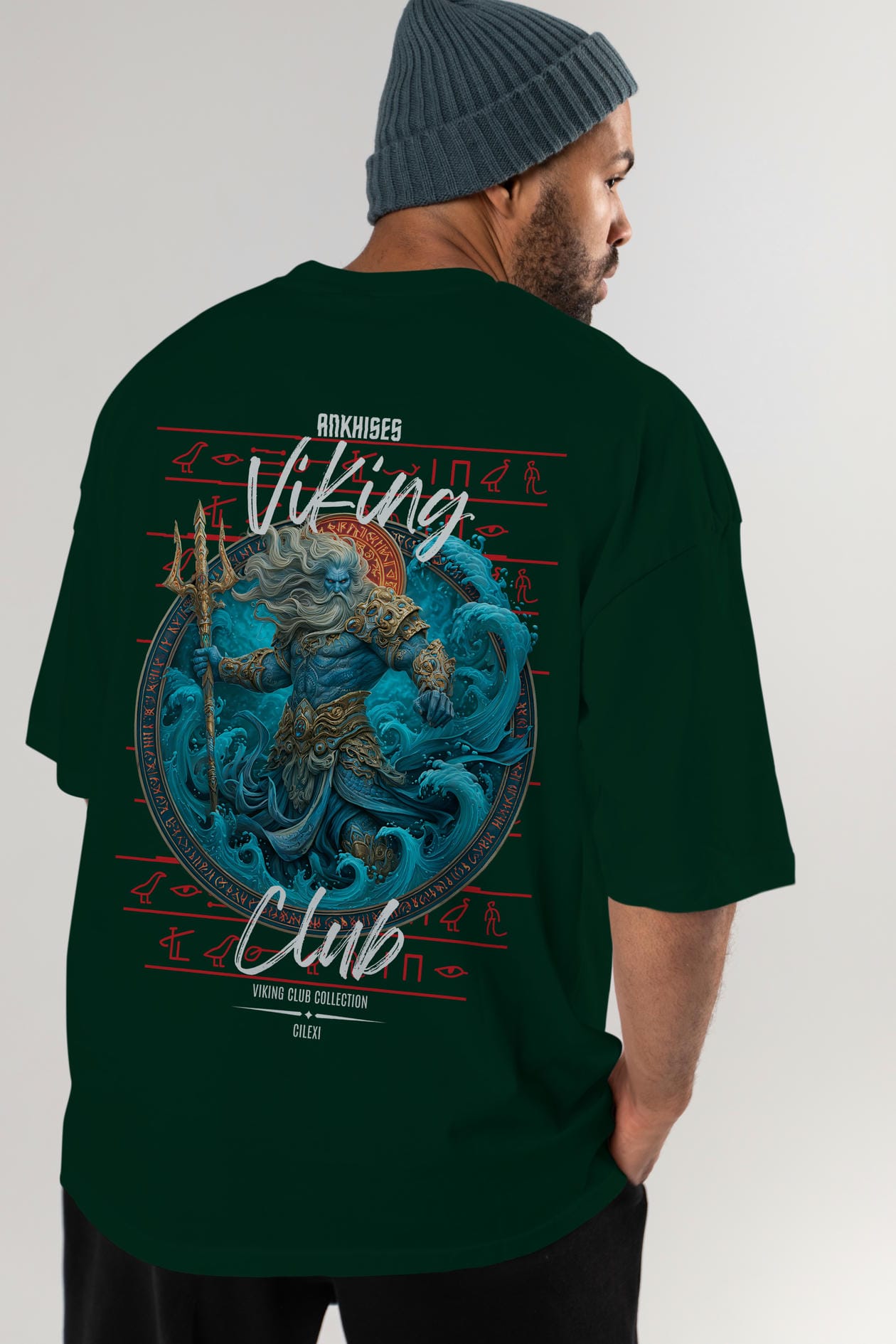 Njord Arka Baskılı Oversize t-shirt Erkek Kadın %100 Pamuk Bisiklet Yaka tişort