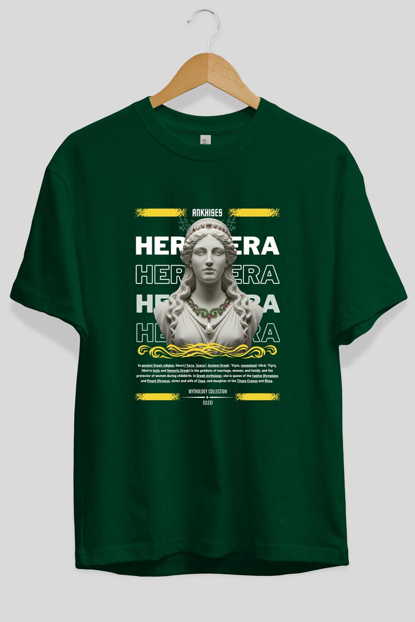 Hera 1 ön Baskılı Oversize t-shirt Erkek Kadın %100 Pamuk Bisiklet Yaka tişort