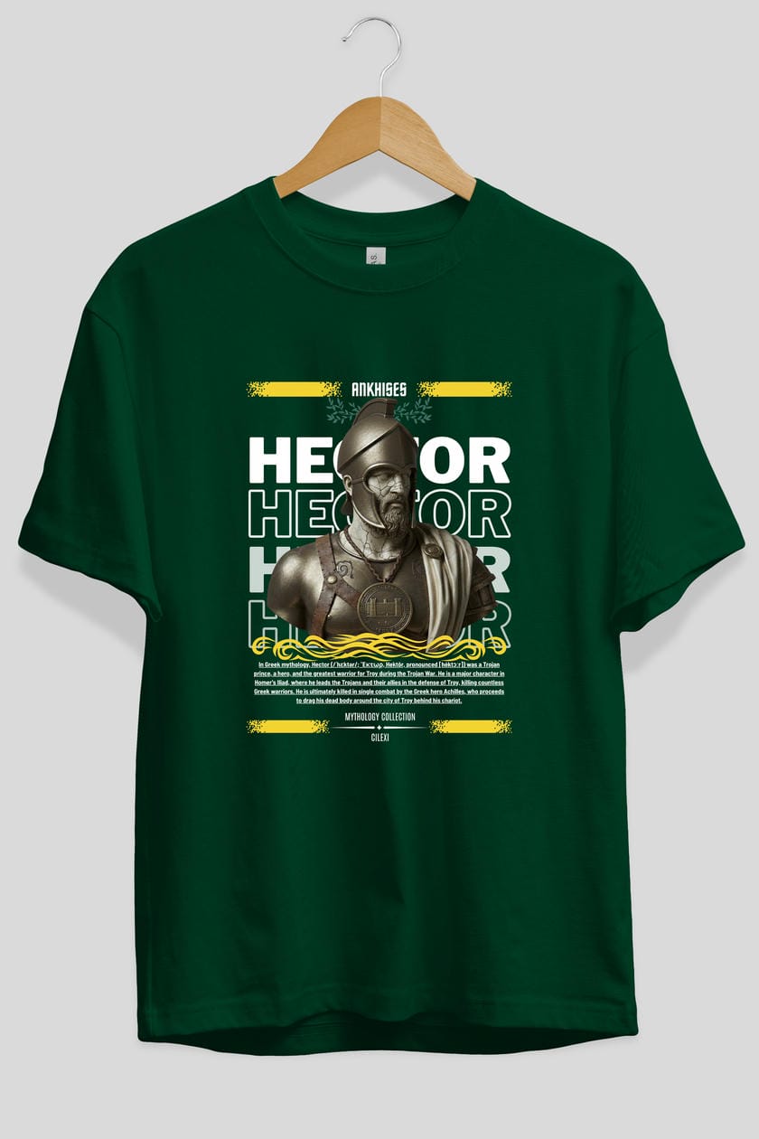 Hector 1 ön Baskılı Oversize t-shirt Erkek Kadın %100 Pamuk Bisiklet Yaka tişort