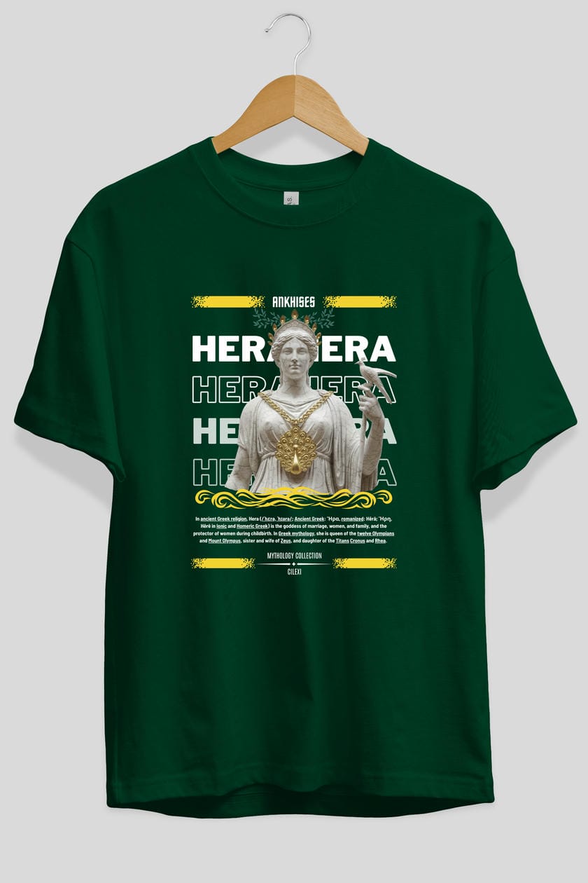 Hera 2 ön Baskılı Oversize t-shirt Erkek Kadın %100 Pamuk Bisiklet Yaka tişort