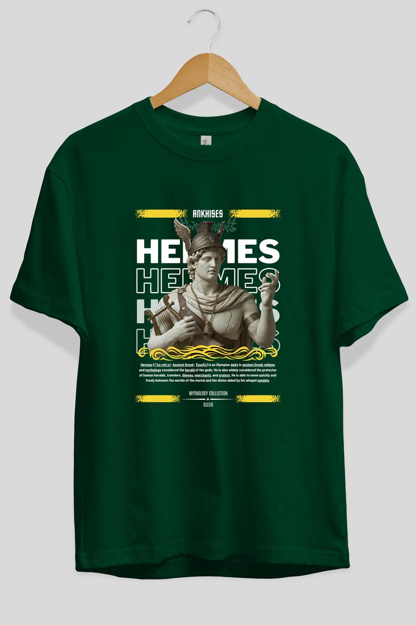 Hermes 2 ön Baskılı Oversize t-shirt Erkek Kadın %100 Pamuk Bisiklet Yaka tişort