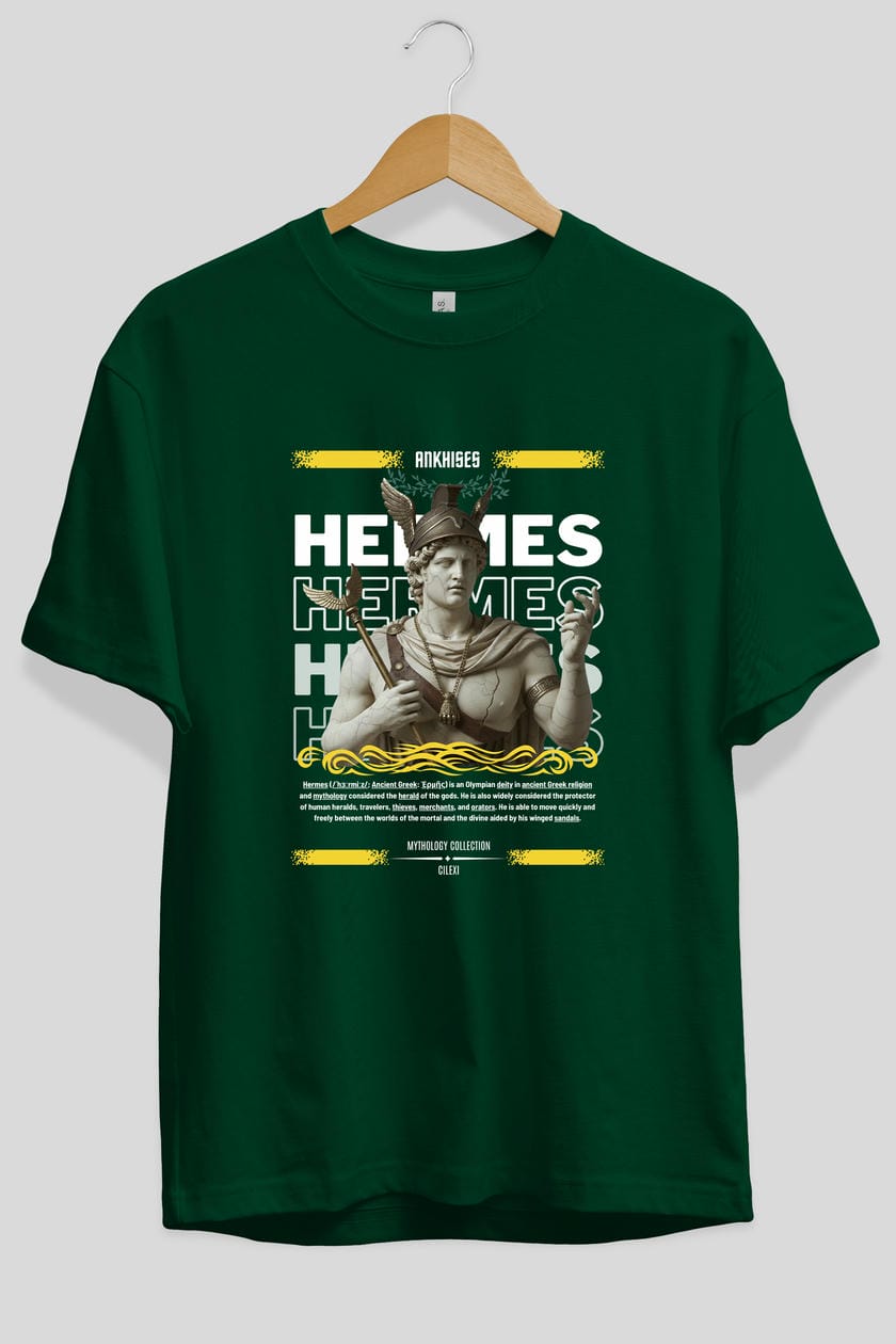 Hermes 1 ön Baskılı Oversize t-shirt Erkek Kadın %100 Pamuk Bisiklet Yaka tişort