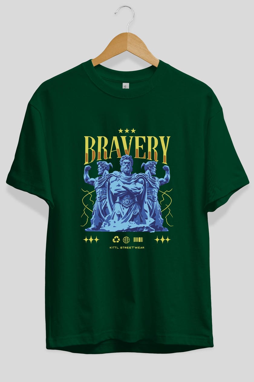 Bravery ön Baskılı Oversize t-shirt Erkek Kadın %100 Pamuk Bisiklet Yaka tişort