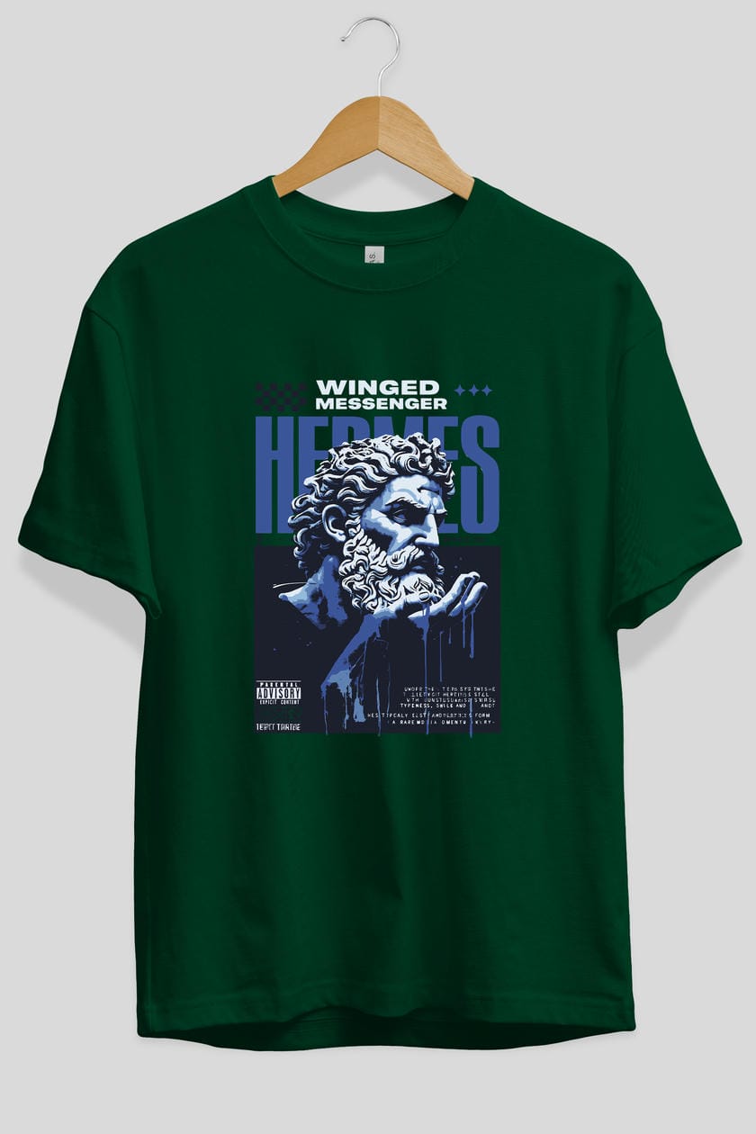Hermes 2 ön Baskılı Oversize t-shirt Erkek Kadın %100 Pamuk Bisiklet Yaka tişort