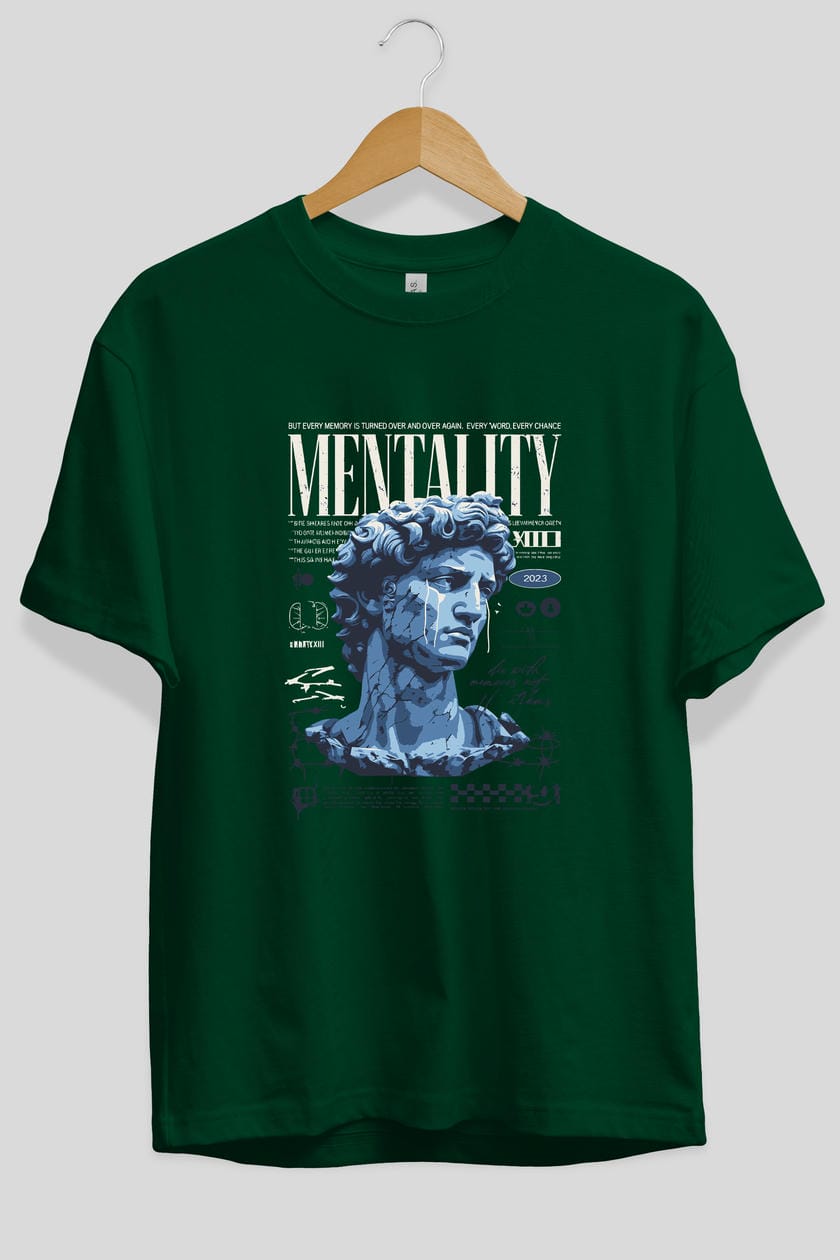 Mentality 2 ön Baskılı Oversize t-shirt Erkek Kadın %100 Pamuk Bisiklet Yaka tişort