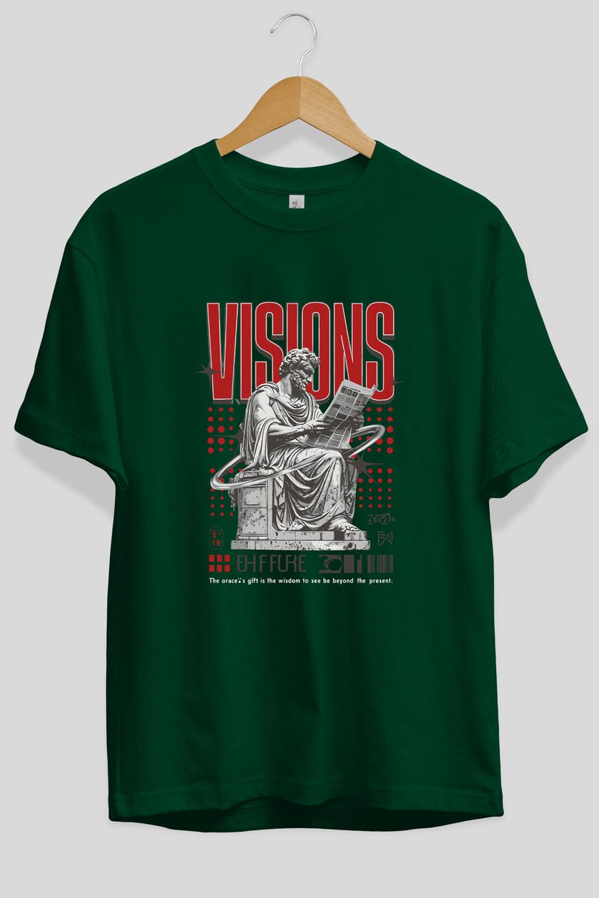 Visions ön Baskılı Oversize t-shirt Erkek Kadın %100 Pamuk Bisiklet Yaka tişort