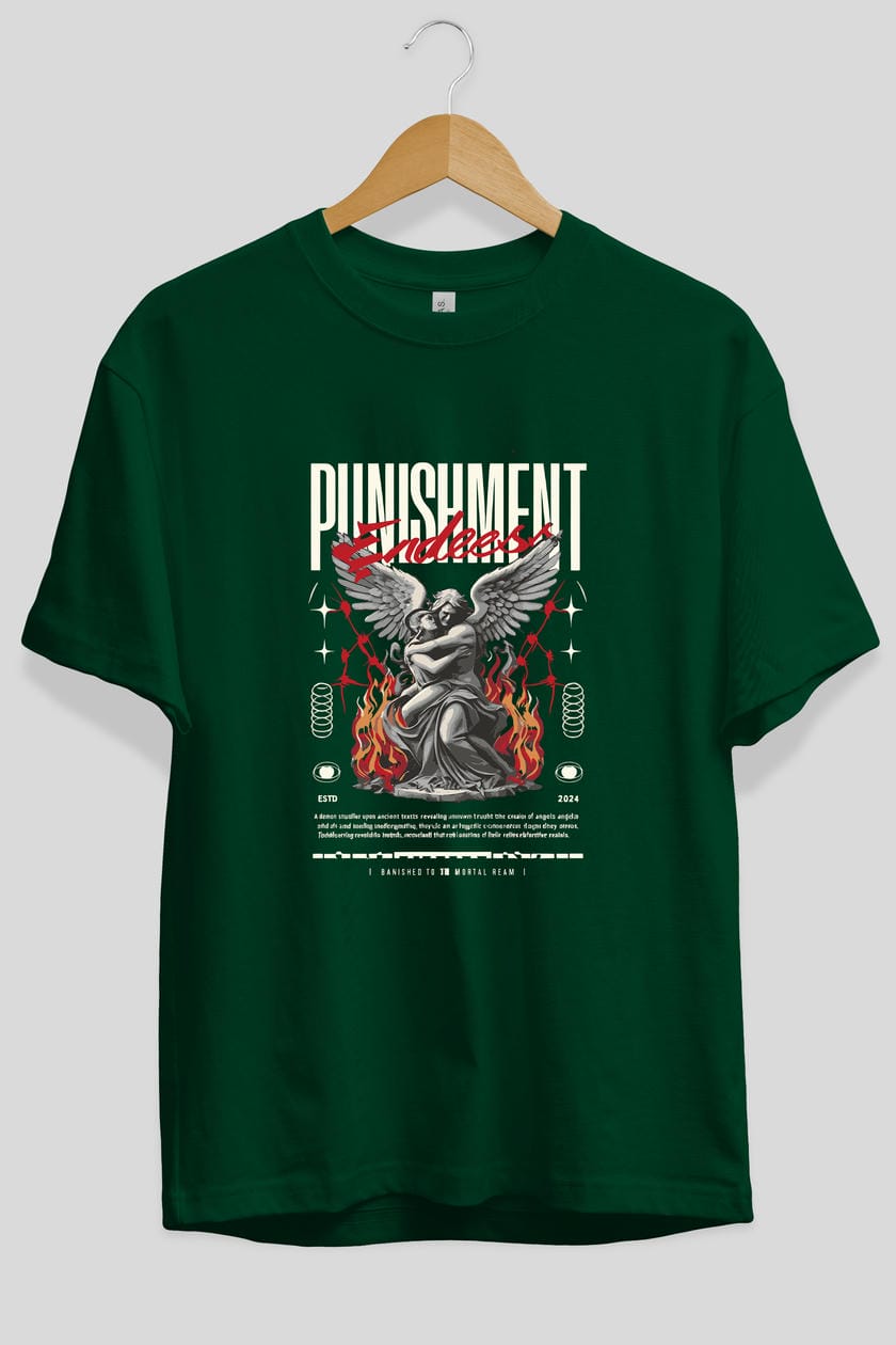 Punishment Endeess ön Baskılı Oversize t-shirt Erkek Kadın %100 Pamuk Bisiklet Yaka tişort