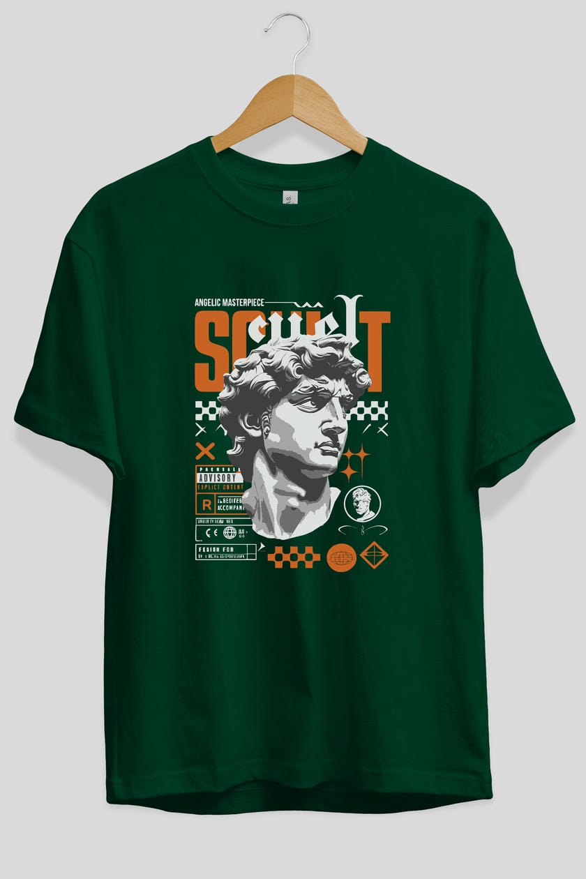 Scult ön Baskılı Oversize t-shirt Erkek Kadın %100 Pamuk Bisiklet Yaka tişort