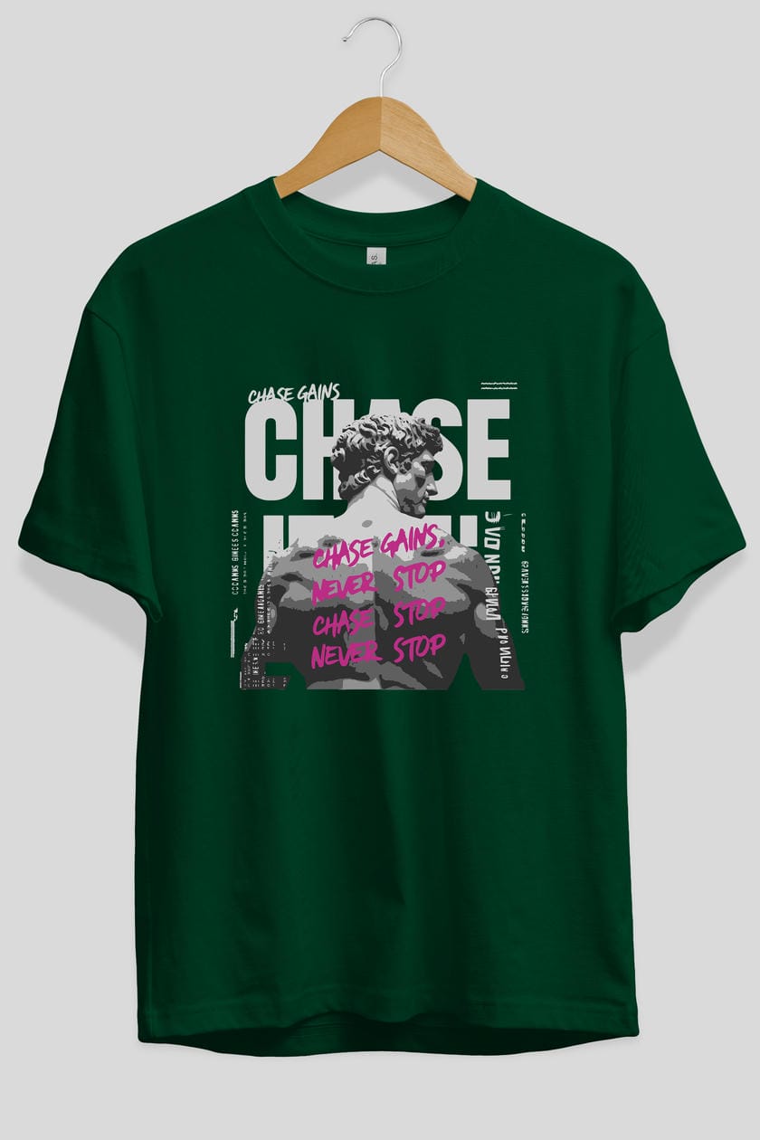 Chase Gains ön Baskılı Oversize t-shirt Erkek Kadın %100 Pamuk Bisiklet Yaka tişort