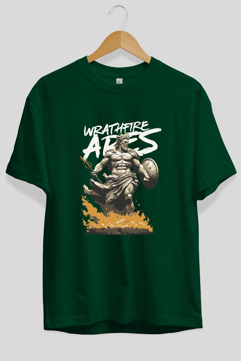 WrathFire Ares ön Baskılı Oversize t-shirt Erkek Kadın %100 Pamuk Bisiklet Yaka tişort