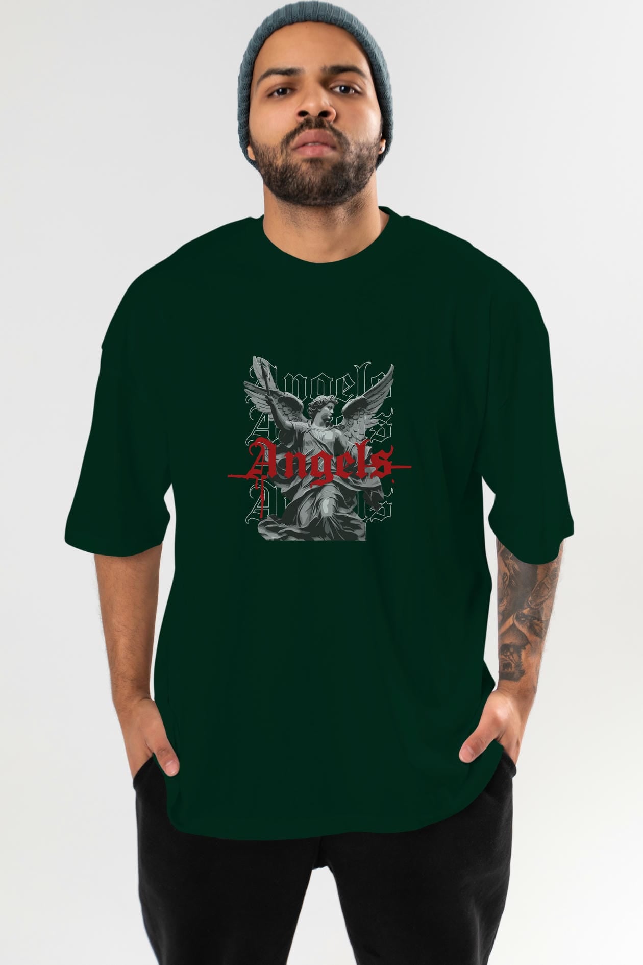 Angels ön Baskılı Oversize t-shirt Erkek Kadın %100 Pamuk Bisiklet Yaka tişort